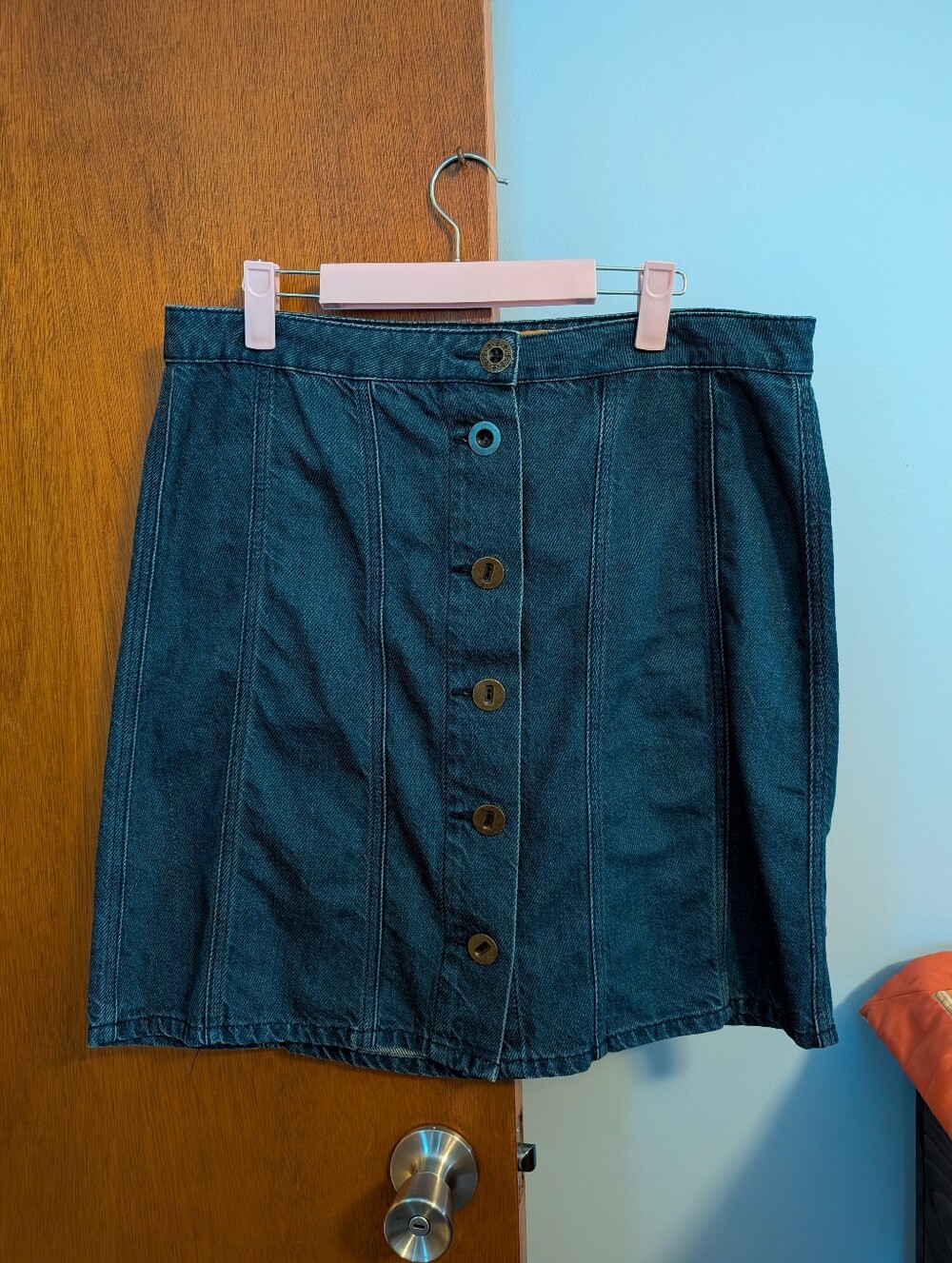Pilcro And Letterpress Women's Dark Blue Denim Button-Front Skirt Sise 12